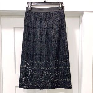 LILY WHITE Black Lace Pleated Midi  Skirt.